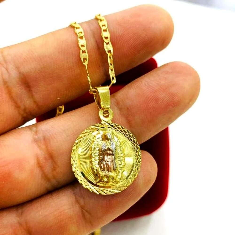 Virgen de Guadalupe Valentino Chain 14K Pendant Necklace Charm Jewelry Womens